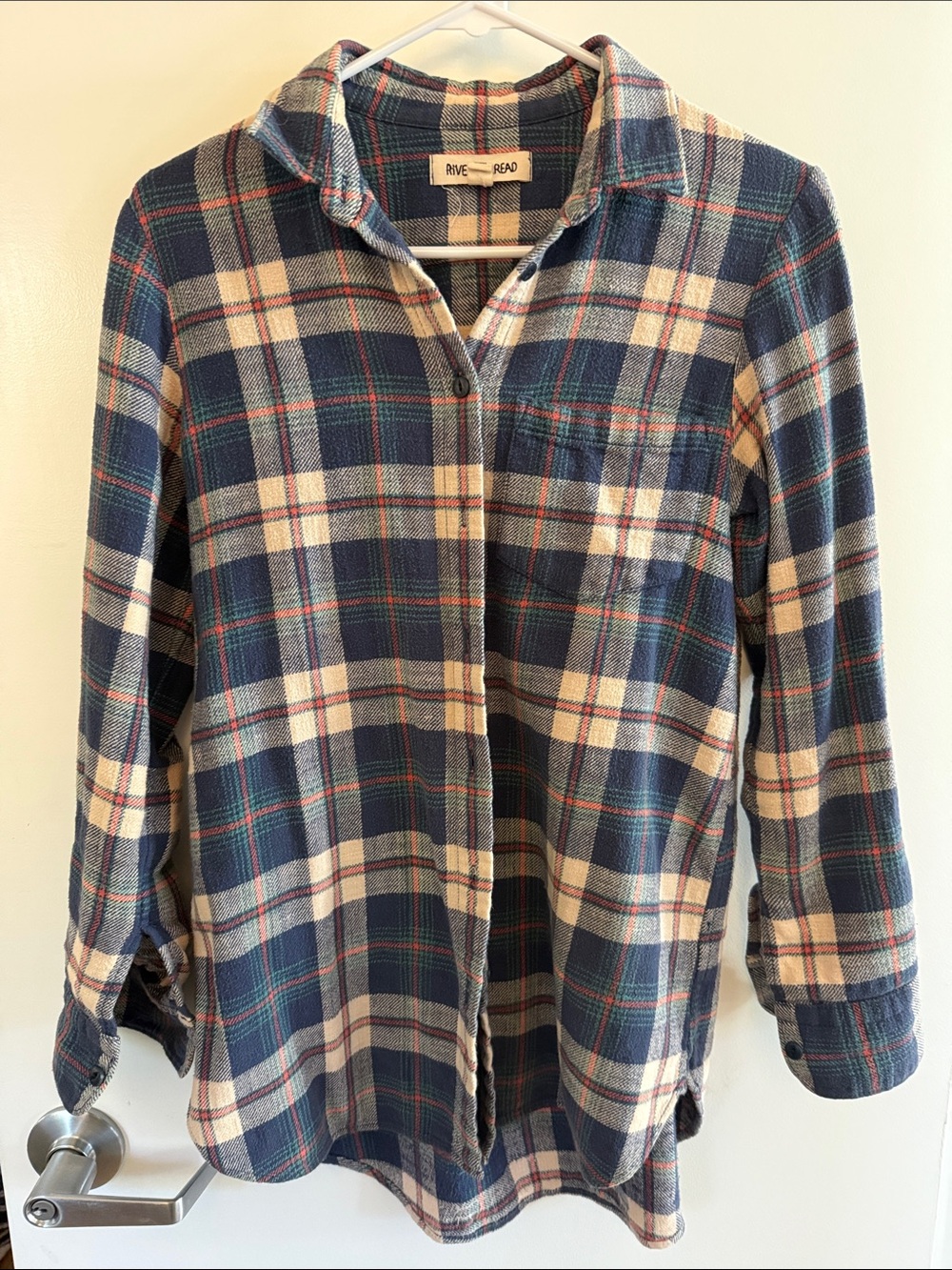 Rivet + Thread Navy and Cream Plaid Button-Up Shirt